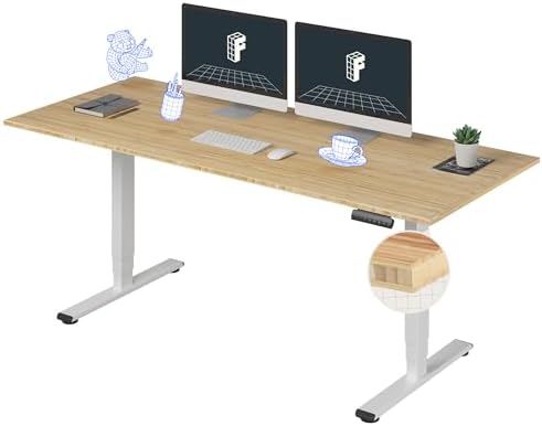 FlexiSpot E6 Bamboo 3 Stage Dual Motor Electric Standing Desk 55 x 28 Sit Stand Up Desk  Holds 220 lbs  Adjustable Height w/ Memory Presets  Solid Bamboo Desktop & White Frame  Ships in 2 Boxes
