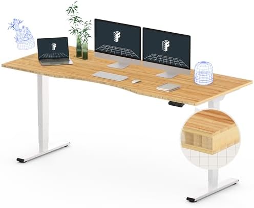FlexiSpot E6 Bamboo 3 Stage Dual Motor Electric Standing Desk 55 x 28 Sit Stand Up Desk  Holds 220 lbs  Adjustable Height w/ Memory Presets  Solid Bamboo Desktop & White Frame  Ships in 2 Boxes