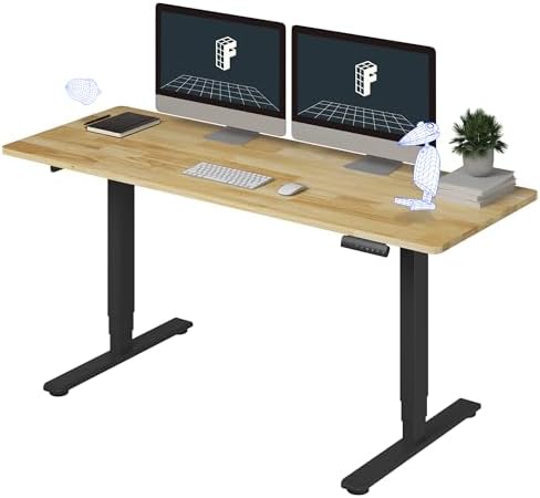 FlexiSpot E6 Bamboo 3 Stage Dual Motor Electric Standing Desk 55 x 28 Sit Stand Up Desk  Holds 220 lbs  Adjustable Height w/ Memory Presets  Solid Bamboo Desktop & White Frame  Ships in 2 Boxes