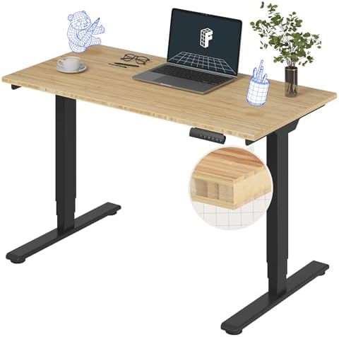 FlexiSpot E6 Bamboo 3 Stage Dual Motor Electric Standing Desk 48 x 24 Sit Stand Up Desk  Holds 220 lbs  Adjustable Height w/ Memory Presets  Solid Bamboo Desktop & Black Frame  Ships in 2 Boxes