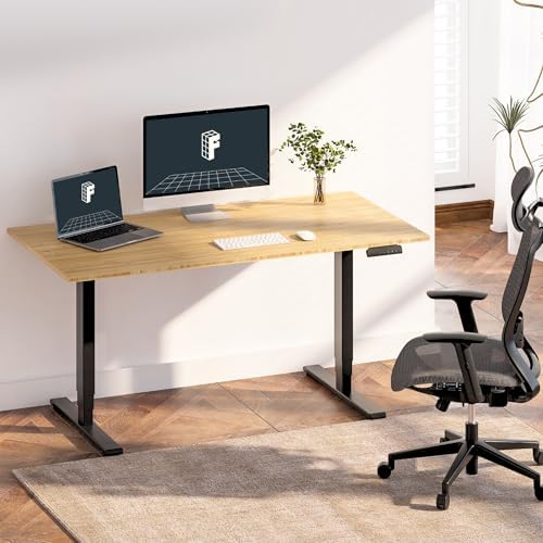 FlexiSpot E6 Bamboo 3 Stage Dual Motor Electric Standing Desk 48 x 24 Sit Stand Up Desk  Holds 220 lbs  Adjustable Height w/ Memory Presets  Solid Bamboo Desktop & Black Frame  Ships in 2 Boxes