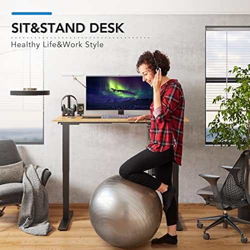 FlexiSpot E6 Bamboo 3 Stage Dual Motor Electric Standing Desk 48 x 24 Sit Stand Up Desk  Holds 220 lbs  Adjustable Height w/ Memory Presets  Solid Bamboo Desktop & Black Frame  Ships in 2 Boxes