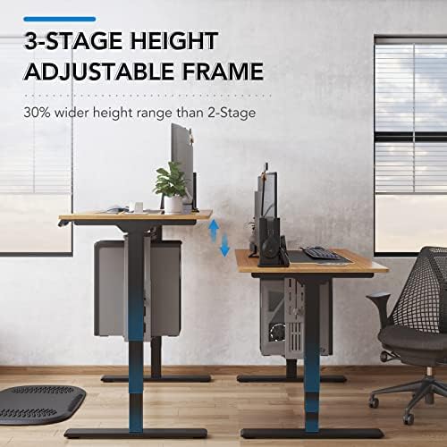 FlexiSpot E6 Bamboo 3 Stage Dual Motor Electric Standing Desk 48 x 24 Sit Stand Up Desk  Holds 220 lbs  Adjustable Height w/ Memory Presets  Solid Bamboo Desktop & Black Frame  Ships in 2 Boxes