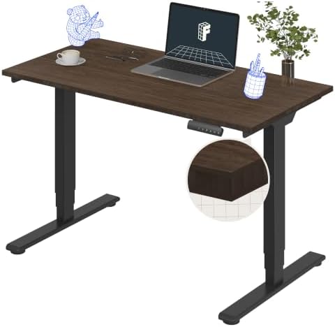 FlexiSpot E6 Bamboo 3 Stage Dual Motor Electric Standing Desk 48 x 24 Sit Stand Up Desk  Holds 220 lbs  Adjustable Height w/ Memory Presets  Solid Bamboo Desktop & Black Frame  Ships in 2 Boxes