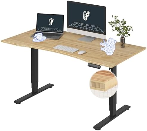 FlexiSpot E6 Bamboo 3 Stage Dual Motor Electric Standing Desk 48 x 24 Sit Stand Up Desk  Holds 220 lbs  Adjustable Height w/ Memory Presets  Solid Bamboo Desktop & Black Frame  Ships in 2 Boxes