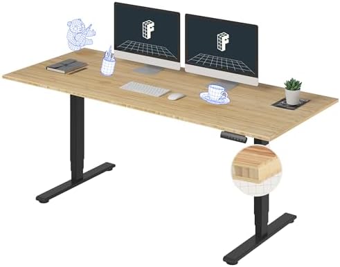 FlexiSpot E6 Bamboo 3 Stage Dual Motor Electric Standing Desk 48 x 24 Sit Stand Up Desk  Holds 220 lbs  Adjustable Height w/ Memory Presets  Solid Bamboo Desktop & Black Frame  Ships in 2 Boxes