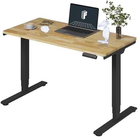 FlexiSpot E6 Solid Wood 3 Stage Dual Motor 48 x 24 Electric Standing Desk  Holds 220 lbs  Adjustable Height w/ Memory Presets  Butcher Block Rubberwood Desktop & Black Frame  Ships in 2 Boxes