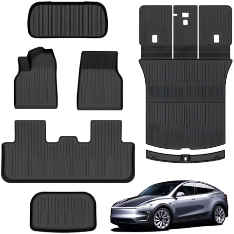 Floor Mats for Tesla Model Y Juniper 2025  Set of 7 Mats All Weather TPE Waterproof Anti Slip Front & Rear Trunk Mats Cargo Liners Rear Door Sill Cover  Custom Fit for Tesla 5 Seater