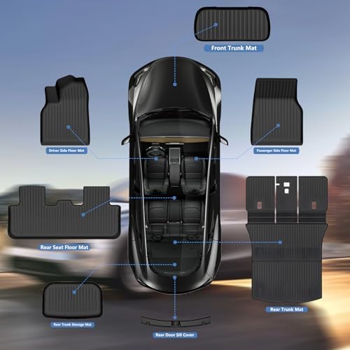 Floor Mats for Tesla Model Y Juniper 2025  Set of 7 Mats All Weather TPE Waterproof Anti Slip Front & Rear Trunk Mats Cargo Liners Rear Door Sill Cover  Custom Fit for Tesla 5 Seater