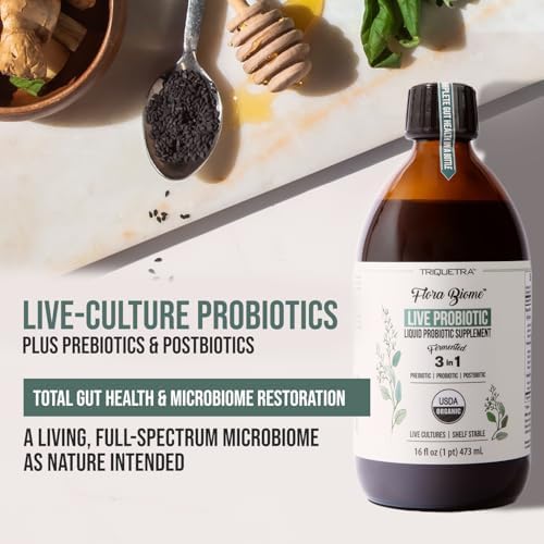 Flora Biome   Live Probiotic  Prebiotic  & Postbiotic   Organic Live Culture   10 Probiotic Strains  18 Fermented Herbs   Complete Gut Health & Microbiome Optimizer  16 oz 