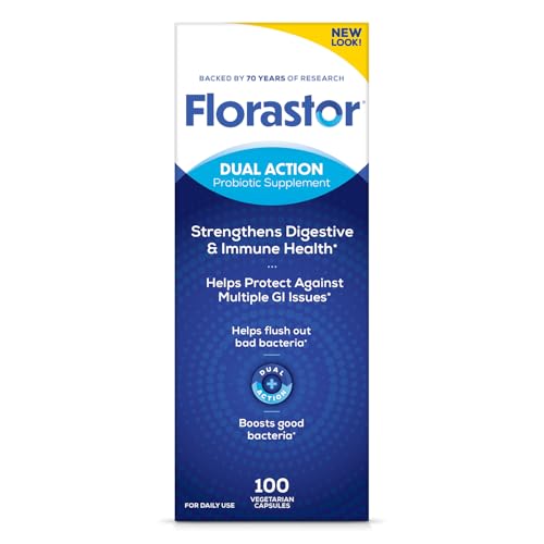 Florastor Probiotics for Digestive and Immune Health  100 Capsules  Probiotics for Women & Men  Helps Flush Out Bad Bacteria  Boosts The Good with Our Unique Strain Saccharomyces Boulardii