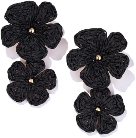 Aretes de gota con flor, aretes florales de rafia, bohemios, llamativos, colgantes, a la moda, bonitos, joyas de verano para mujer