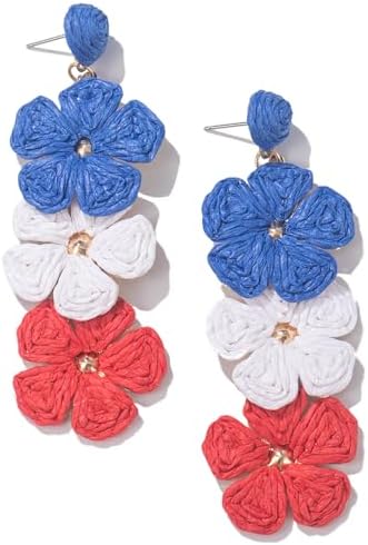 Aretes de gota con flor, aretes florales de rafia, bohemios, llamativos, colgantes, a la moda, bonitos, joyas de verano para mujer