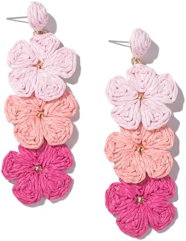 Aretes de gota con flor, aretes florales de rafia, bohemios, llamativos, colgantes, a la moda, bonitos, joyas de verano para mujer