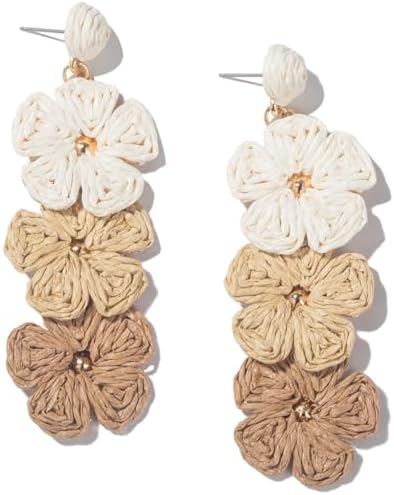 Aretes de gota con flor, aretes florales de rafia, bohemios, llamativos, colgantes, a la moda, bonitos, joyas de verano para mujer