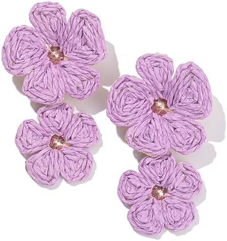 Aretes de gota con flor, aretes florales de rafia, bohemios, llamativos, colgantes, a la moda, bonitos, joyas de verano para mujer