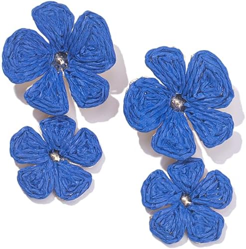 Aretes de gota con flor, aretes florales de rafia, bohemios, llamativos, colgantes, a la moda, bonitos, joyas de verano para mujer
