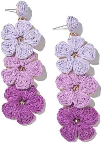 Aretes de gota con flor, aretes florales de rafia, bohemios, llamativos, colgantes, a la moda, bonitos, joyas de verano para mujer
