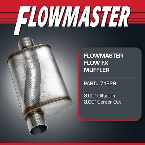 Flowmaster Flow FX Chambered Muffler   3 00  Offset In / 3 00  Center Out   Moderate Sound   Stainless Steel   Affordable Performance for Modern Trucks  Muscle Cars & Daily Drivers  71229 