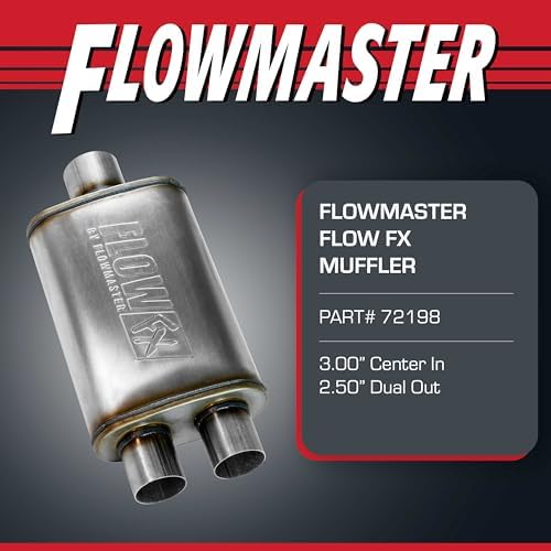 Flowmaster Flow FX Chambered Muffler   3 00  Offset In / 3 00  Center Out   Moderate Sound   Stainless Steel   Affordable Performance for Modern Trucks  Muscle Cars & Daily Drivers  71229 