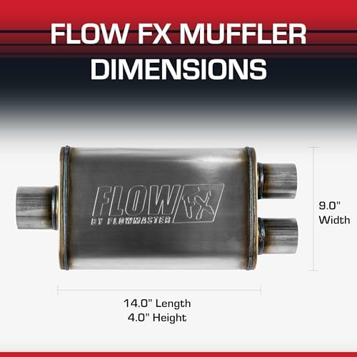 Flowmaster Flow FX Chambered Muffler   3 00  Offset In / 3 00  Center Out   Moderate Sound   Stainless Steel   Affordable Performance for Modern Trucks  Muscle Cars & Daily Drivers  71229 