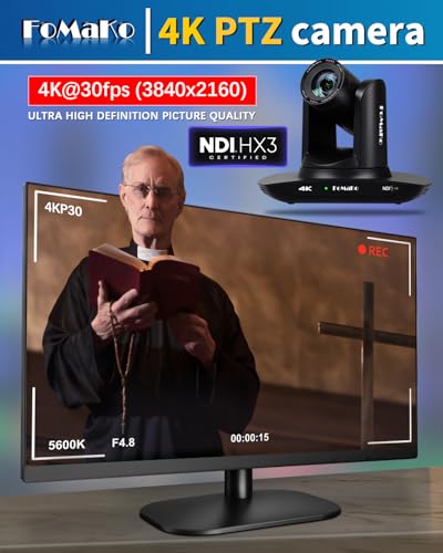 FoMaKo 4K PTZ Camera HDMI NDI AI Auto Tracking Gen 3  20X Optical Zoom  PTZ Camera 4K for Church Worship  Support NDI 6 & NDI HX3  K20UH NDI Version Black