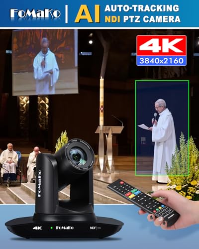 FoMaKo 4K PTZ Camera HDMI NDI AI Auto Tracking Gen 3  20X Optical Zoom  PTZ Camera 4K for Church Worship  Support NDI 6 & NDI HX3  K20UH NDI Version Black