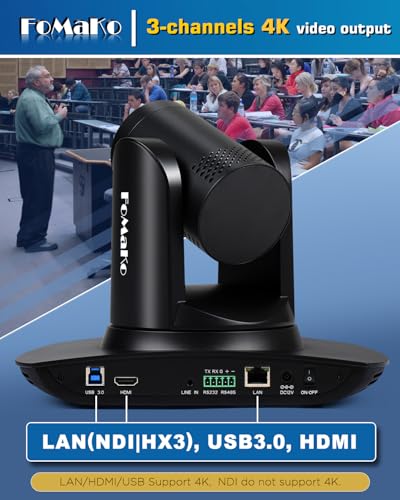 FoMaKo 4K PTZ Camera HDMI NDI AI Auto Tracking Gen 3  20X Optical Zoom  PTZ Camera 4K for Church Worship  Support NDI 6 & NDI HX3  K20UH NDI Version Black