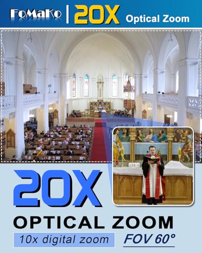 FoMaKo 4K PTZ Camera HDMI NDI AI Auto Tracking Gen 3  20X Optical Zoom  PTZ Camera 4K for Church Worship  Support NDI 6 & NDI HX3  K20UH NDI Version Black