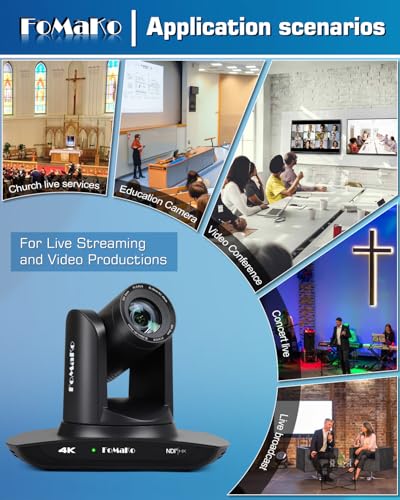 FoMaKo 4K PTZ Camera HDMI NDI AI Auto Tracking Gen 3  20X Optical Zoom  PTZ Camera 4K for Church Worship  Support NDI 6 & NDI HX3  K20UH NDI Version Black