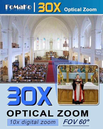 FoMaKo NDI PTZ Camera AI Auto Tracking Gen 3  30x Optical Zoom IP USB3 0 HDMI PTZ Camera for Church Services Worship Education  NDI 6 & NDI HX3 Certified  FMK30UH NDI B  Black Color