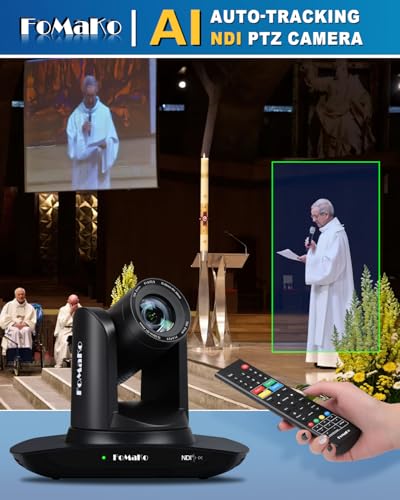 FoMaKo NDI PTZ Camera AI Auto Tracking Gen 3  30x Optical Zoom IP USB3 0 HDMI PTZ Camera for Church Services Worship Education  NDI 6 & NDI HX3 Certified  FMK30UH NDI B  Black Color