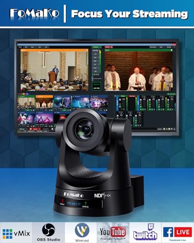 FoMaKo NDI PTZ Camera 30X Optical Zoom  AI Auto Tracking Gen 3  HDMI PTZ Camera for Church Worship Live Services Education Events PoE Official NDI 6 & NDI HX3 Certified  KN30A Pro  Black