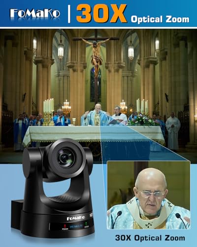 FoMaKo NDI PTZ Camera 30X Optical Zoom  AI Auto Tracking Gen 3  HDMI PTZ Camera for Church Worship Live Services Education Events PoE Official NDI 6 & NDI HX3 Certified  KN30A Pro  Black