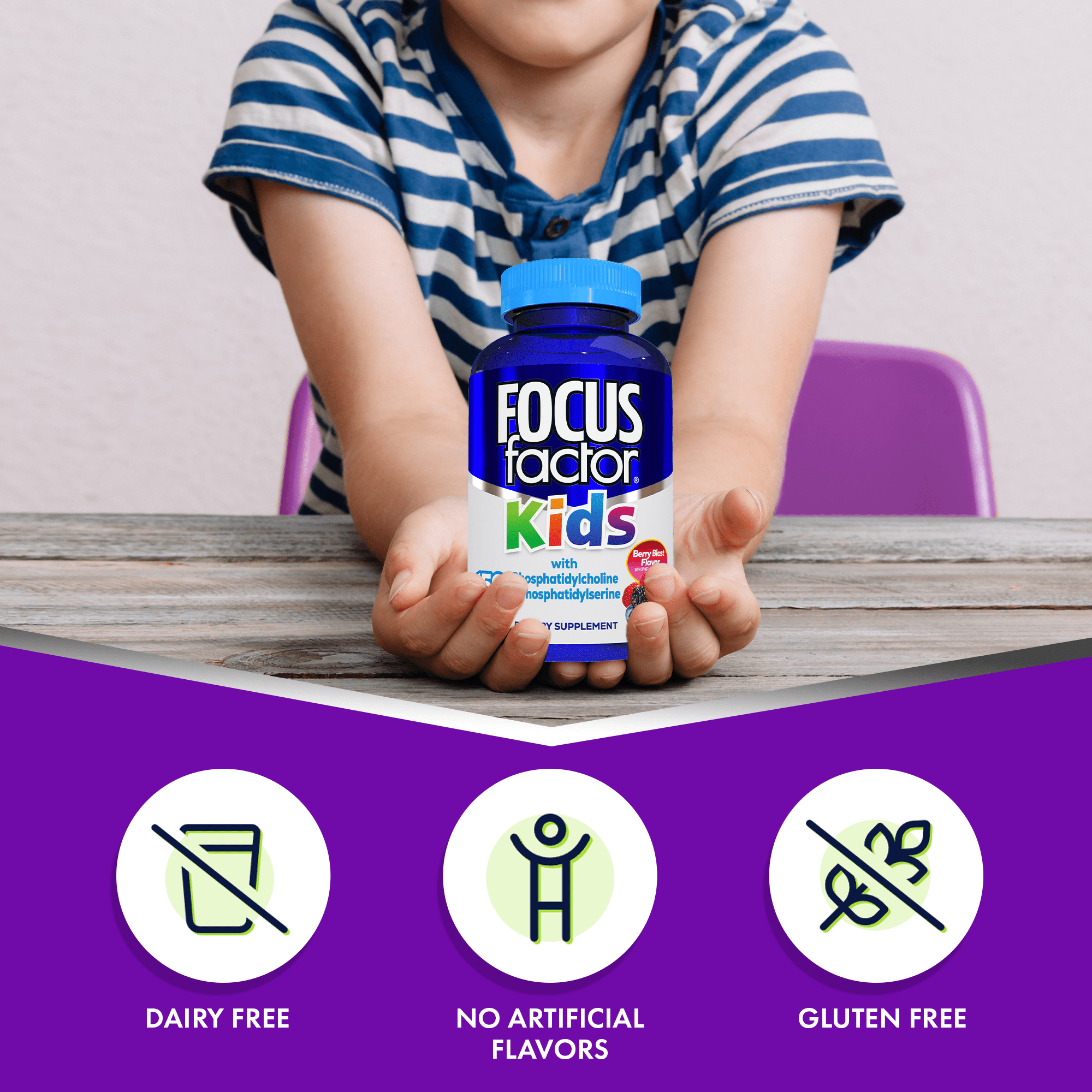 Focus Factor Kids  150 Count    Complete Daily Chewable Vitamins  Multivitamin & Neuro Nutrient  Brain Function  w/Vitamin B12  C  D3