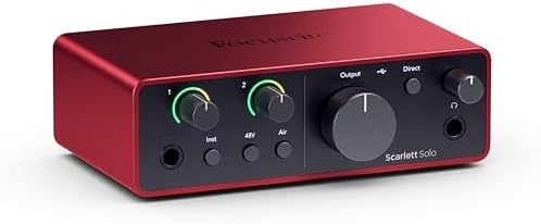 Focusrite Scarlett Solo Studio 4th Gen USB Audio Interface Bundle for the Songwriter  Guitarist or Vocalist with Condenser Microphone and Headphones for Recording  Songwriting  and Podcasting