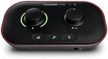 Focusrite Vocaster One — Interfaz de podcasting para grabación como creador en solitario. Utilice ganancia automática, mejora y silencio para facilitar el podcasting. Pequeña, ligera y alimentada por
