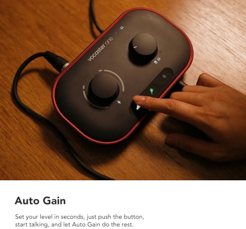 Focusrite Vocaster One Studio   Podcasting Interface for Solo Podcast Recording with Professional Quality Vocaster DM1 Dynamic Microphone & HP60v Headphones  1 Mic Input & Headphone Output