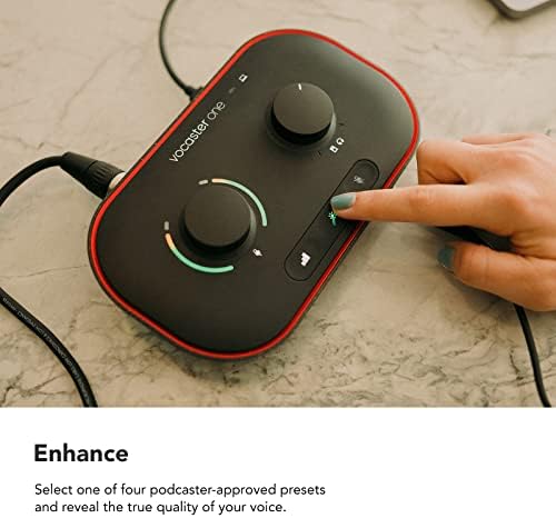 Focusrite Vocaster One   Podcasting Interface for Recording as a Solo Creator  Use Auto Gain  Enhance  and Mute for Easy Podcasting  Small  Lightweight  and Powered by Computer