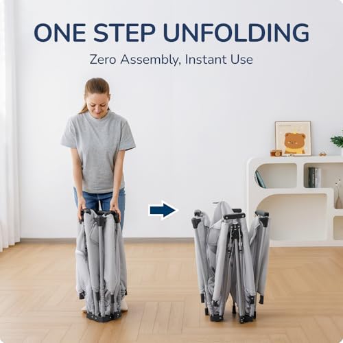 Foldable Baby Playpen Portable Playpen for Babies and Toddler 50   50 Inch Kids Travel Play Pen with 4 Handlers Carry Bag Lighgtweight Baby Play Yard for Indoor&Outdoor Light Gray