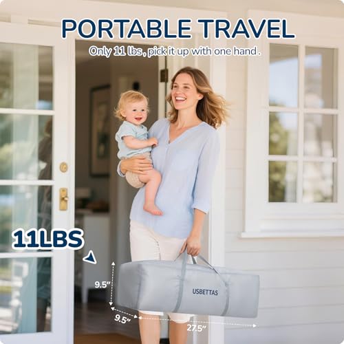 Foldable Baby Playpen Portable Playpen for Babies and Toddler 50   50 Inch Kids Travel Play Pen with 4 Handlers Carry Bag Lighgtweight Baby Play Yard for Indoor&Outdoor Light Gray