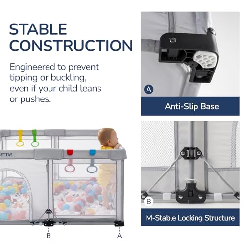 Foldable Baby Playpen Portable Playpen for Babies and Toddler 50   50 Inch Kids Travel Play Pen with 4 Handlers Carry Bag Lighgtweight Baby Play Yard for Indoor&Outdoor Light Gray