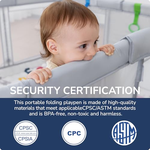 Foldable Baby Playpen Portable Playpen for Babies and Toddler 50   50 Inch Kids Travel Play Pen with 4 Handlers Carry Bag Lighgtweight Baby Play Yard for Indoor&Outdoor Light Gray