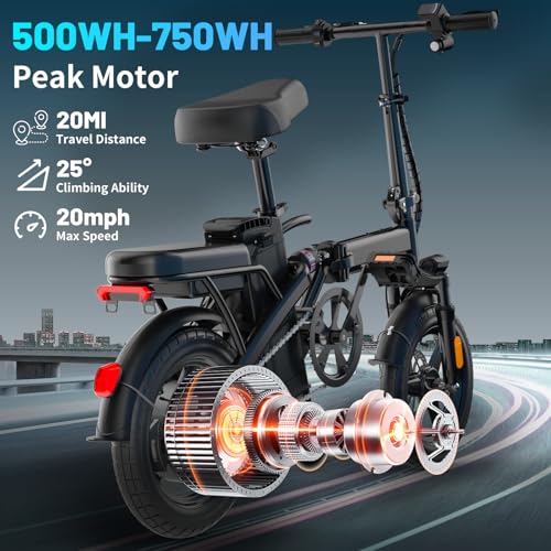 Foldable Electric Bike for Adults  14 Folding E Bike with 500W Peak Motor  Electric Bicycle with 48V Removable Battery UL 2849 Certified  25 Miles PAS Range  Electric Commuter Mini Bikes