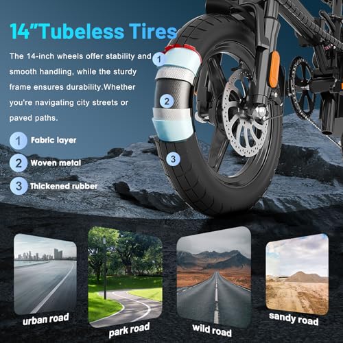 Foldable Electric Bike for Adults  14 Folding E Bike with 500W Peak Motor  Electric Bicycle with 48V Removable Battery UL 2849 Certified  25 Miles PAS Range  Electric Commuter Mini Bikes