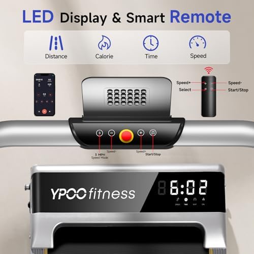 Foldable Treadmill with Incline  Walking Pad with Handle Bar 3 Level Incline  Portable Folding Treadmills for Home/Office 300 Lbs Capacity  Quiet Desk Treadmill with Remote Control & APP