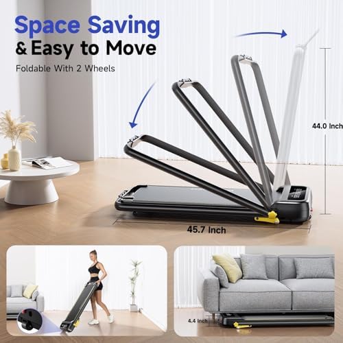 Foldable Treadmill with Incline  Walking Pad with Handle Bar 3 Level Incline  Portable Folding Treadmills for Home/Office 300 Lbs Capacity  Quiet Desk Treadmill with Remote Control & APP