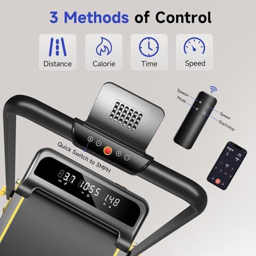 Foldable Treadmill with Incline  Walking Pad with Handle Bar 3 Level Incline  Portable Folding Treadmills for Home/Office 300 Lbs Capacity  Quiet Desk Treadmill with Remote Control & APP