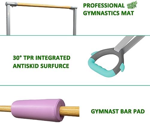 Foldable & Moveable Gymnastics Horizontal Bar with Rings 3 to 5 Adjustable Height Expandable Junior Kip Bar for Home Indoor Gym Equipment for Kids