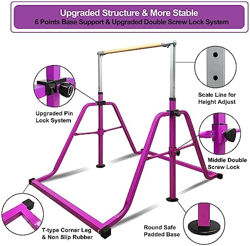 Foldable & Moveable Gymnastics Horizontal Bar with Rings 3 to 5 Adjustable Height Expandable Junior Kip Bar for Home Indoor Gym Equipment for Kids